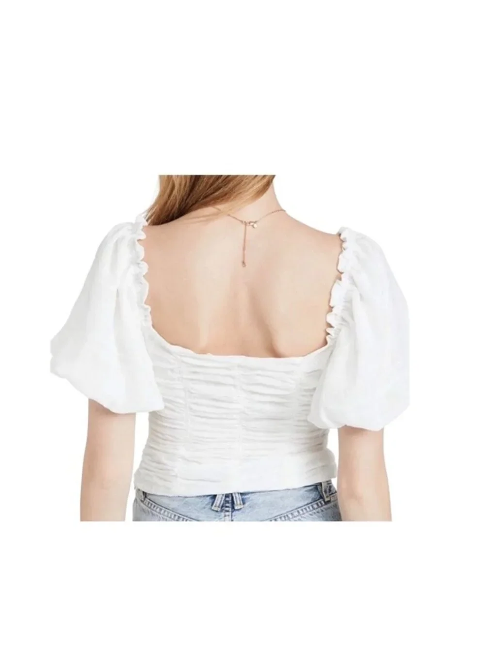 ASTR the Label Ruched Puff Sleeve Blouse White Size L Romantic Coquette Fairy
